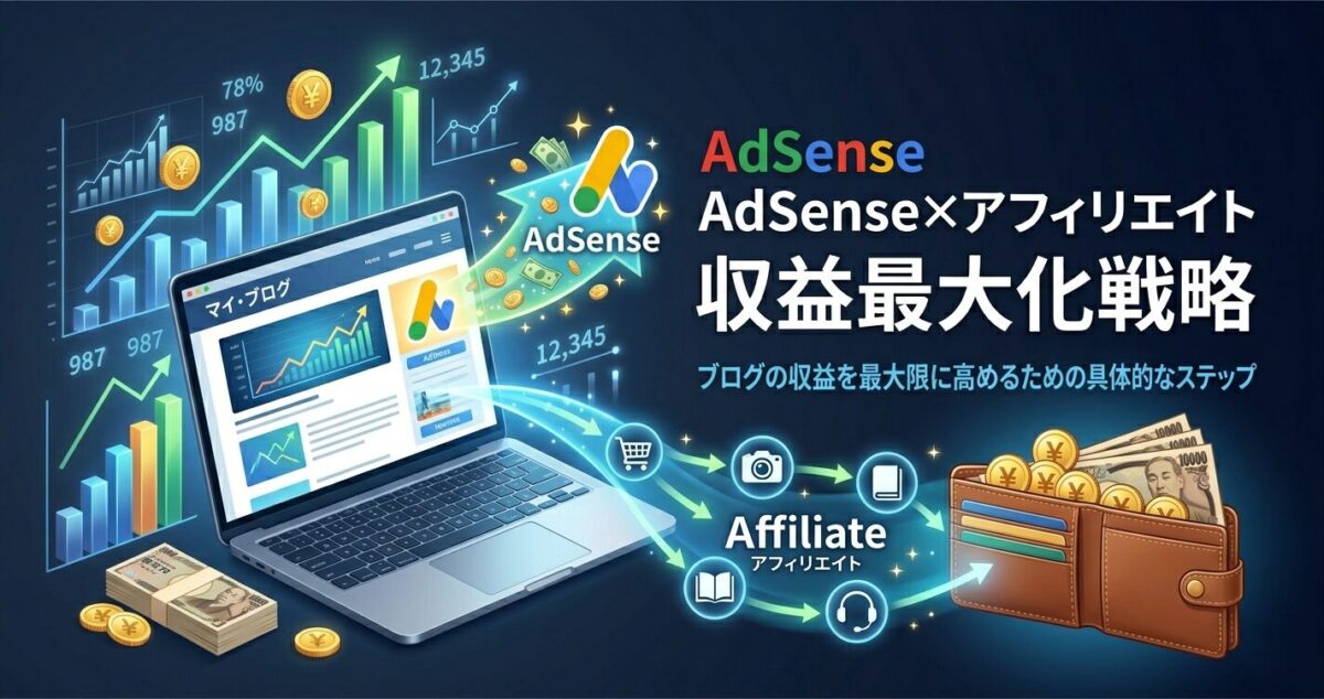 AdSenseとアフィリエイトを組み合わせてブログ収益を最大化する方法を解説するアイキャッチ画像