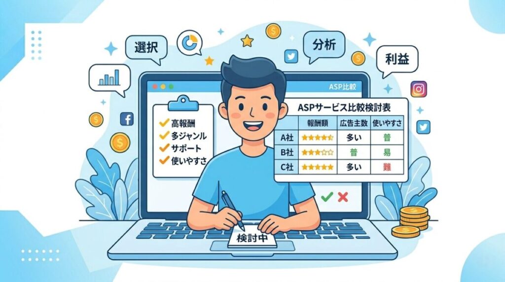 ASP選びのポイントを考える人のイラスト