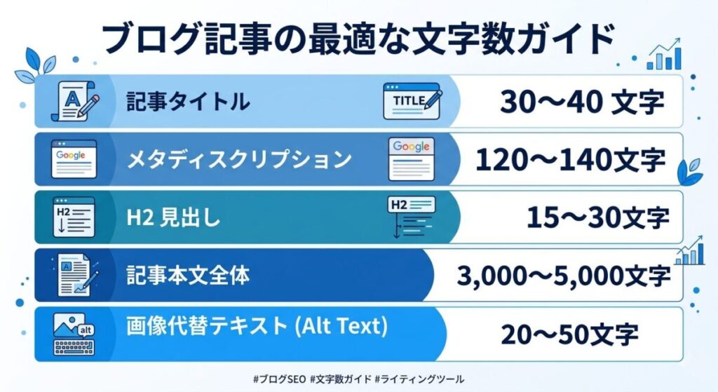 ブログ各パーツの最適文字数を示すインフォグラフィック