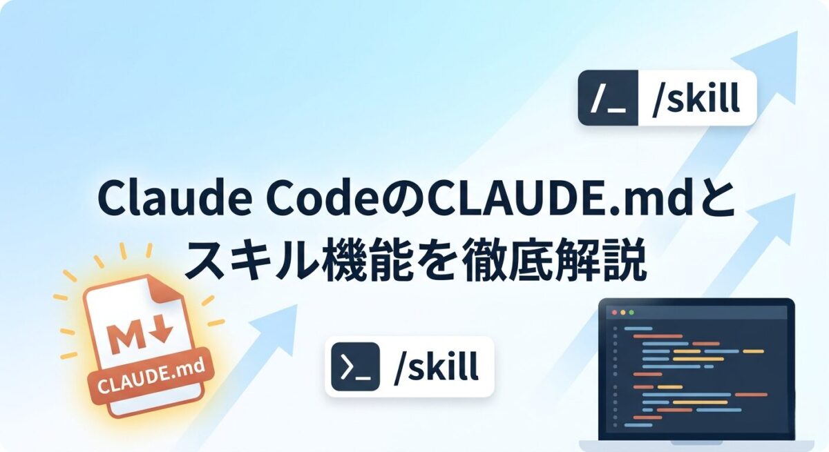 Claude CodeのCLAUDE.mdとスキル機能の解説記事アイキャッチ画像