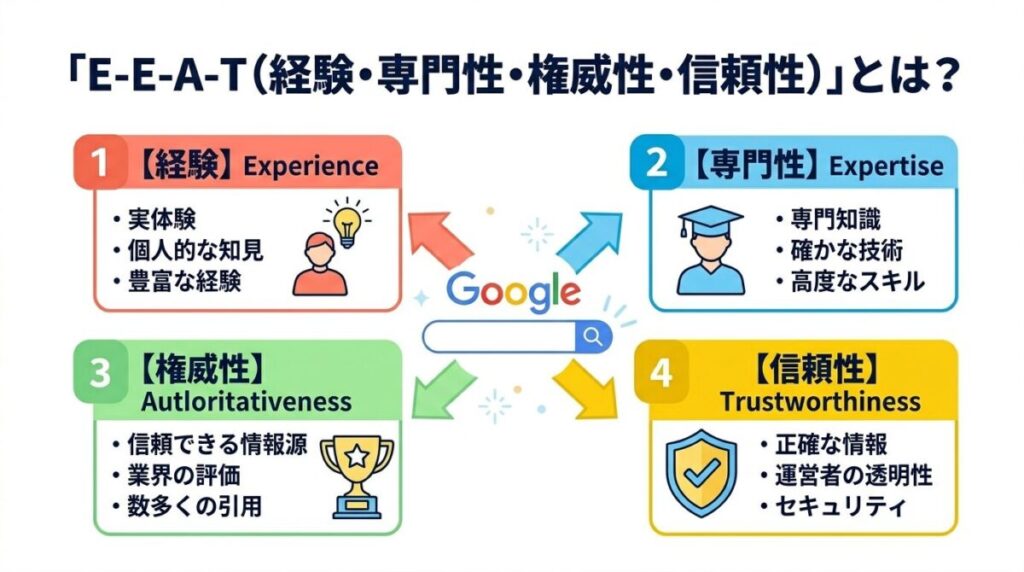 GoogleのE-E-A-T(経験・専門性・権威性・信頼性)解説図
