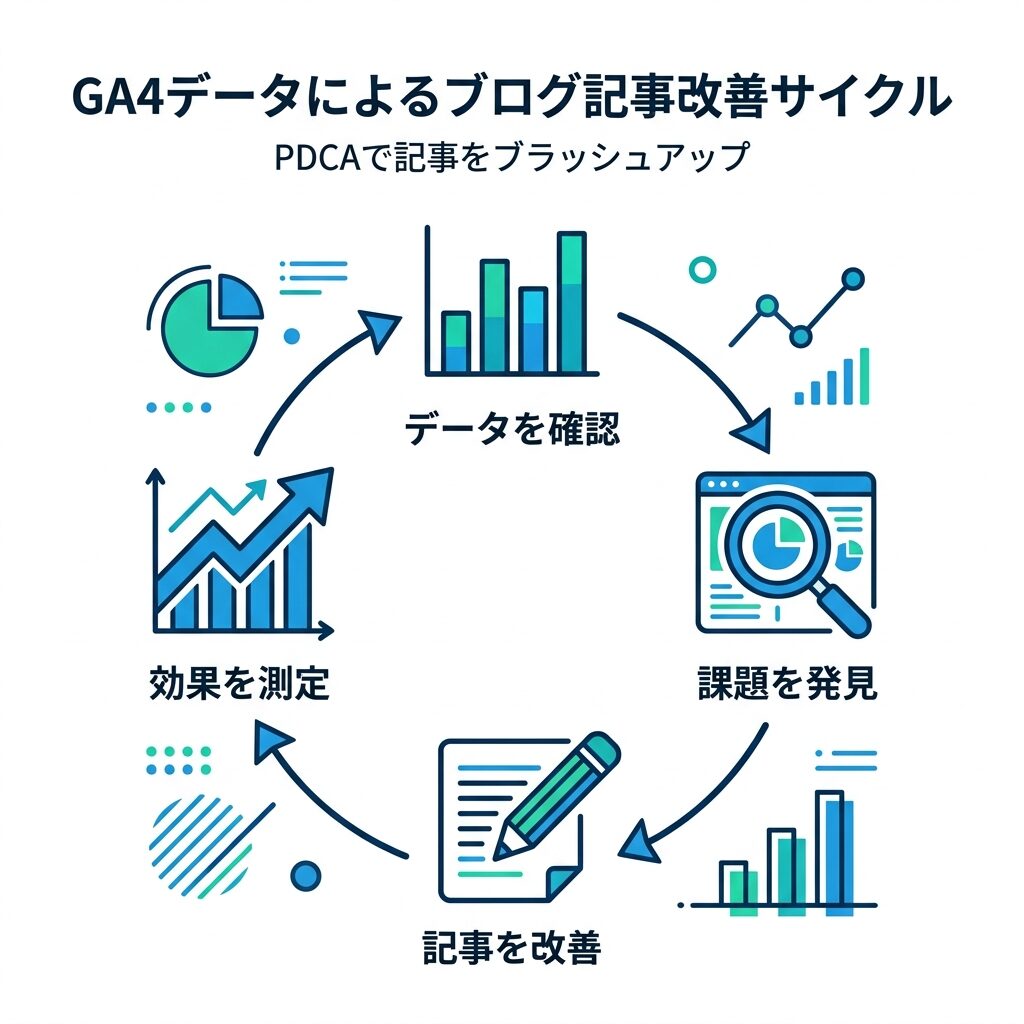 GA4データを活用してブログ記事を改善するPDCAサイクルの図