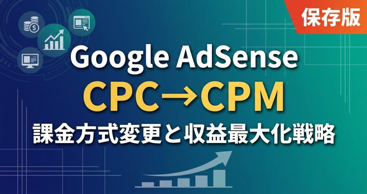 Google AdSenseの課金方式がCPCからCPMへ変更されたことを解説するアイキャッチ画像