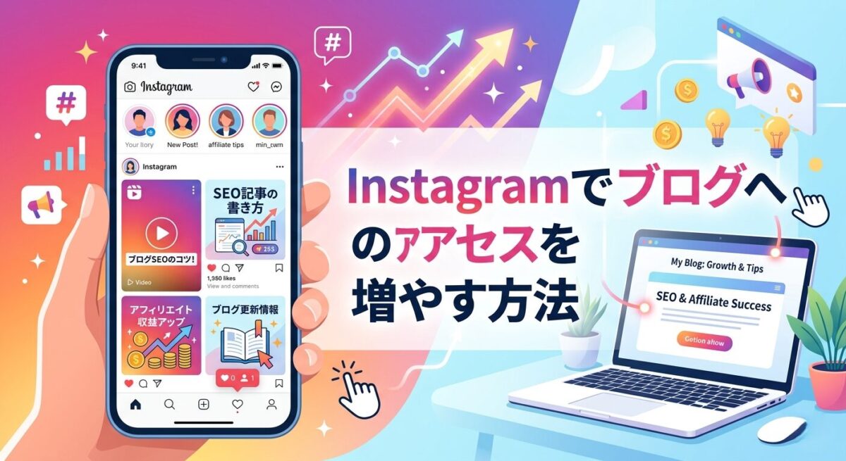 Instagramでブログへのアクセスを増やす方法を解説するアイキャッチ画像