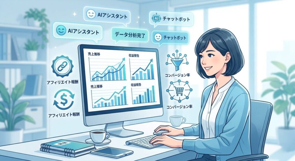 AIとアフィリエイトを連携させて収益を上げるイメージ