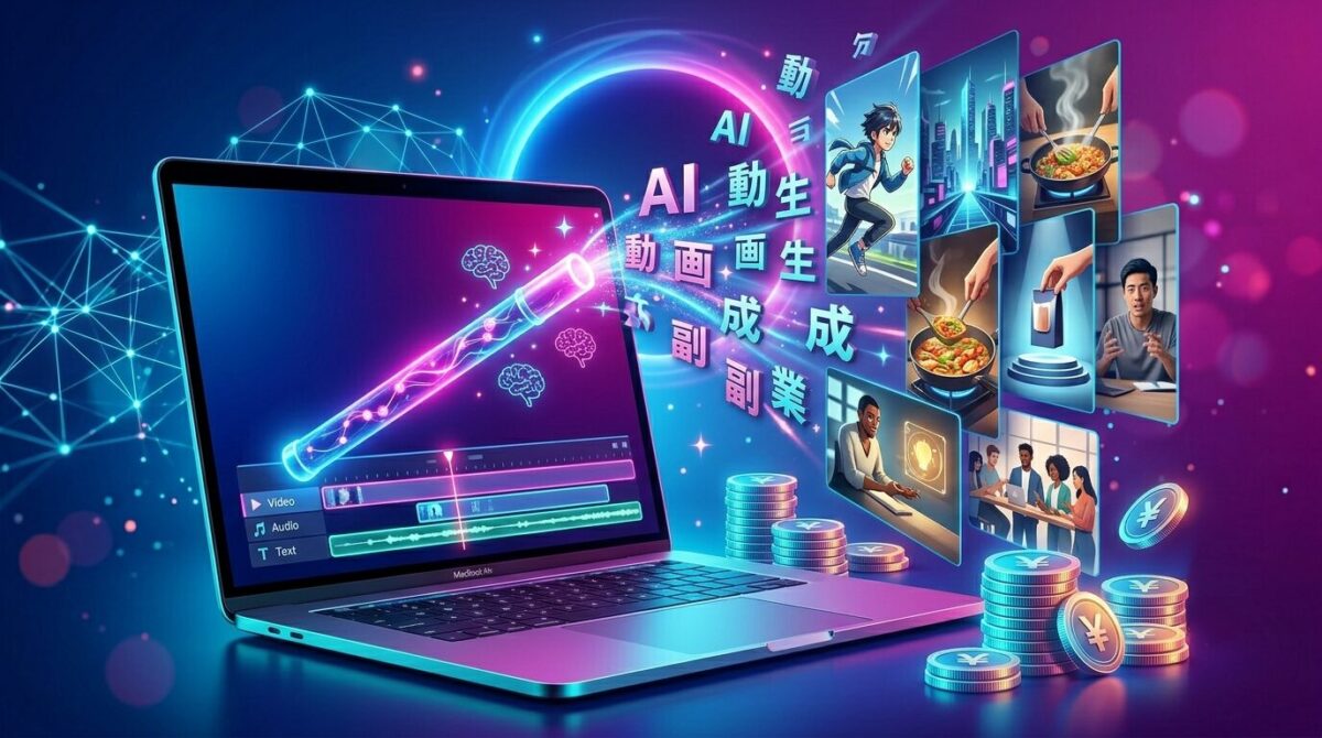AI動画生成ツールでショート動画を作成するイメージのイラスト
