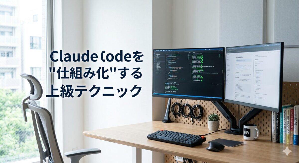 Claude Codeを仕組み化する上級自動化テクニックを表すアイキャッチ画像
