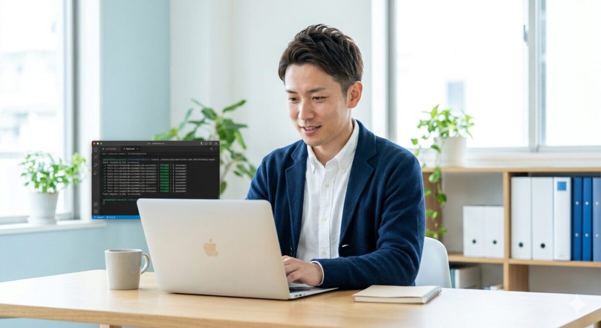 Hooksによる自動テストの結果を確認する日本人エンジニア