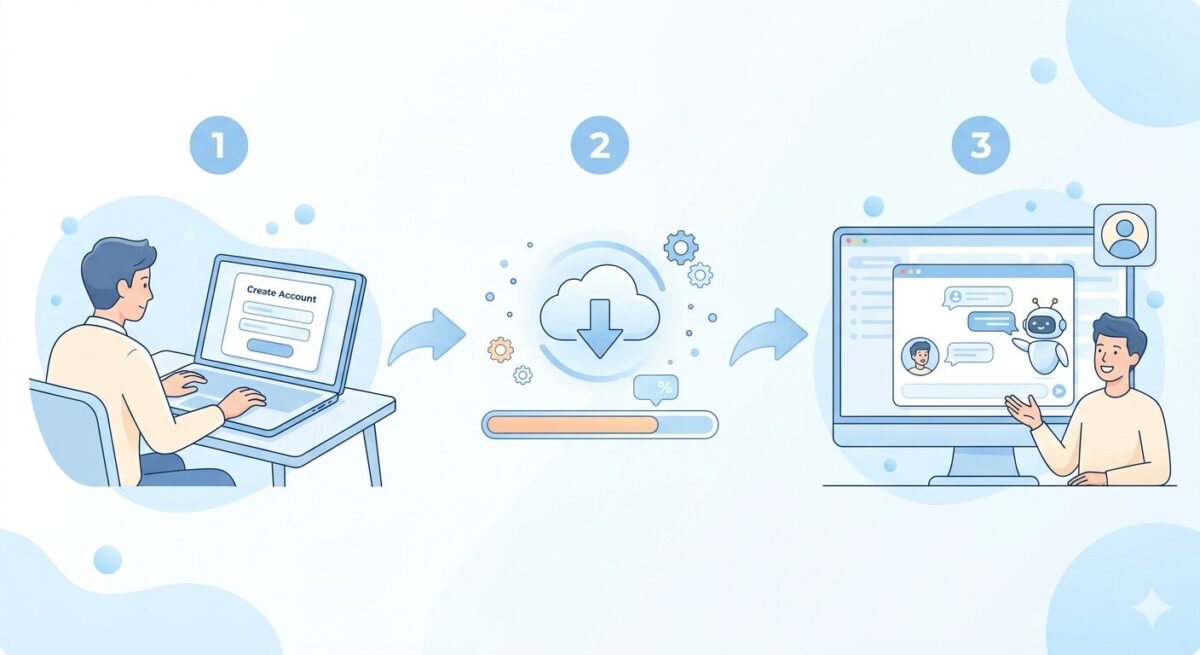 Claude Codeをインストールして始める手順を示すイラスト