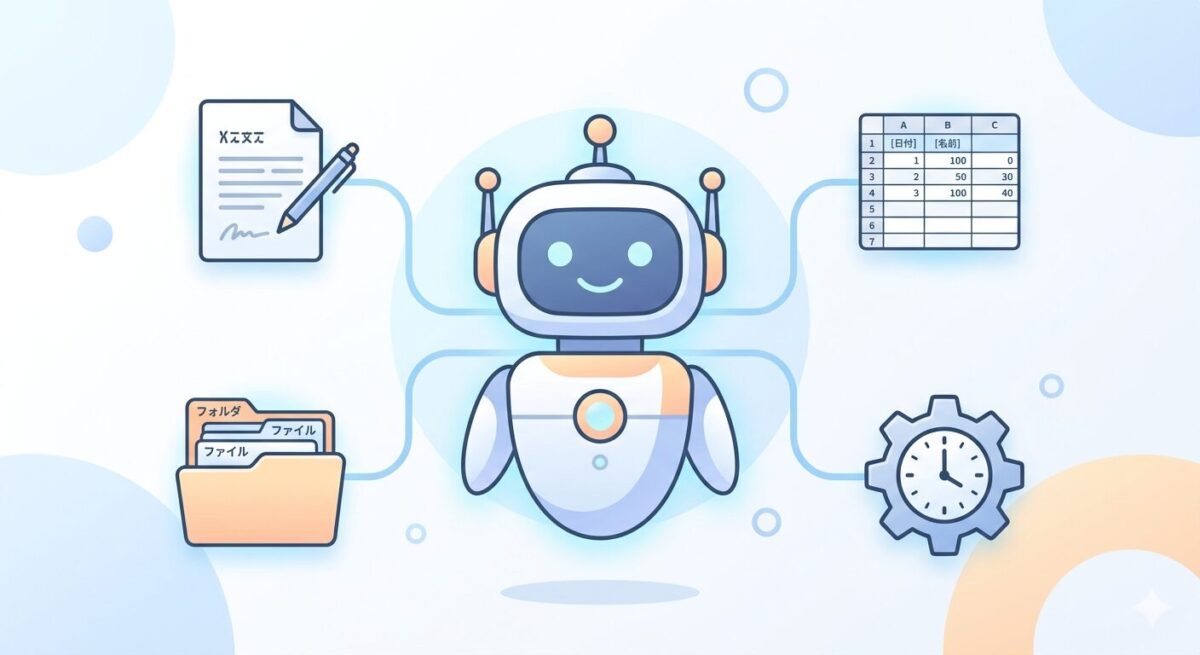 Claude Codeでできることを示す明るいイラスト