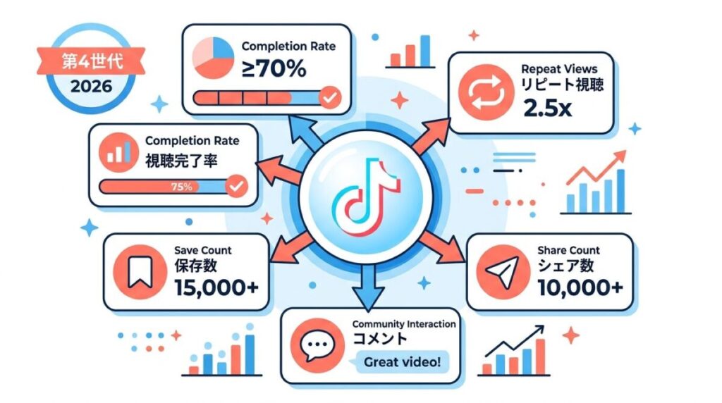TikTokアルゴリズム第4世代2026年評価指標図解