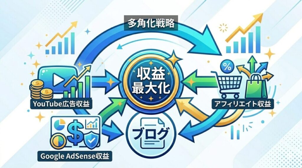 ブログとYouTubeを組み合わせた収益最大化戦略の図解