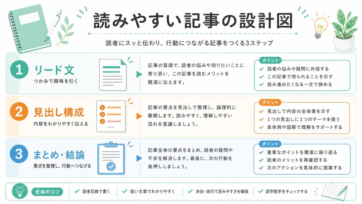 リード文・見出し・まとめで組み立てる記事設計図