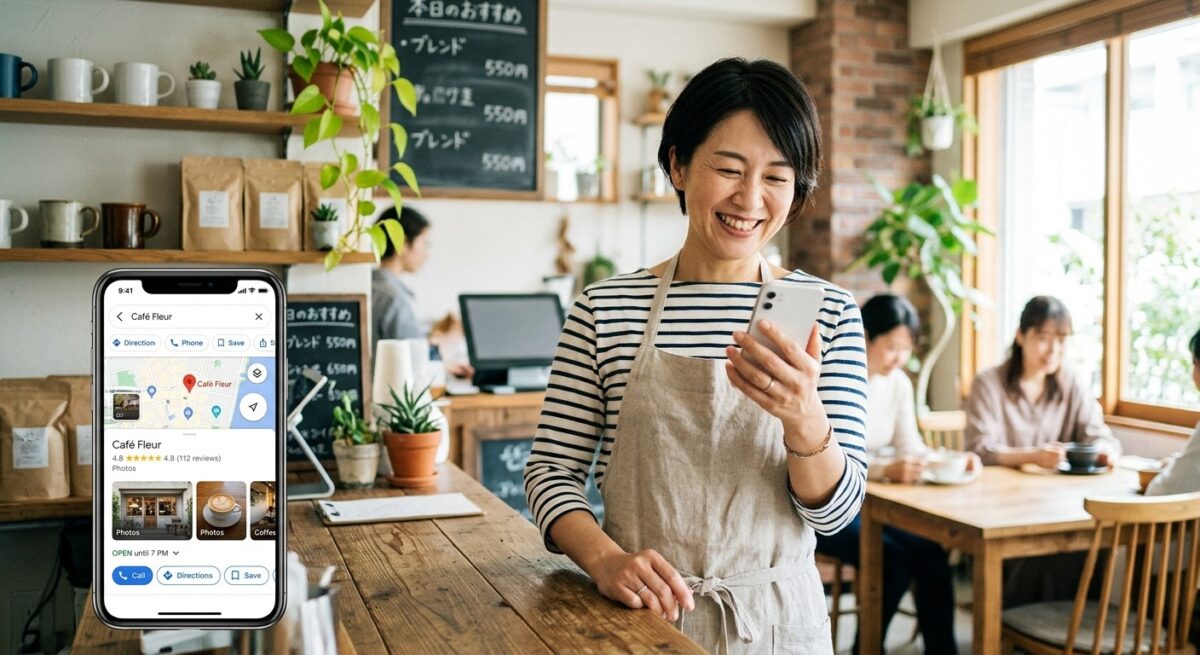 Googleビジネスプロフィールをスマートフォンで確認する店舗オーナー