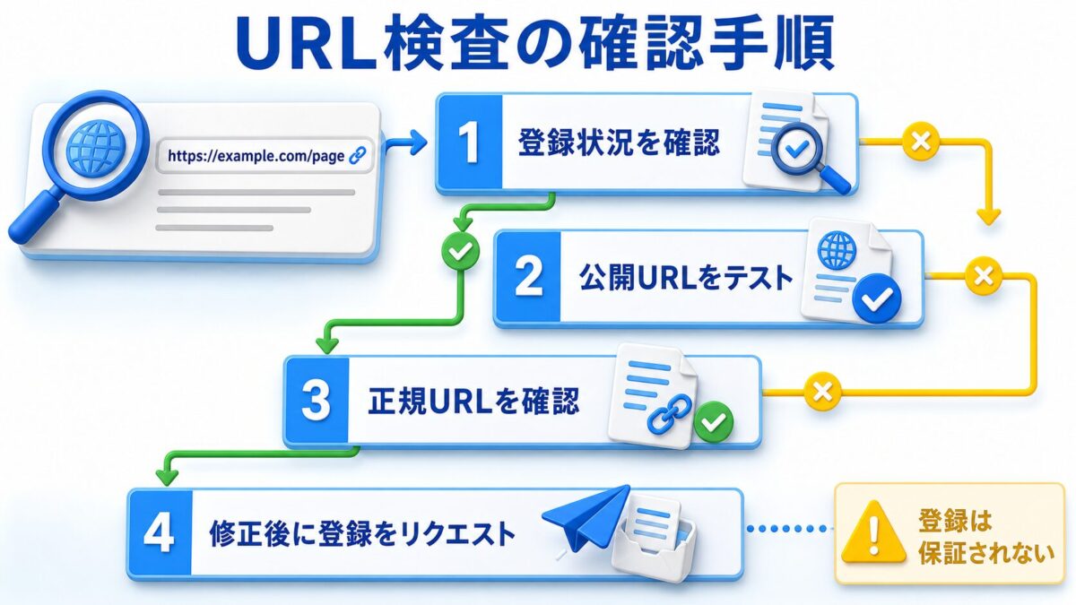 登録状況・公開URL・正規URL・登録リクエストを確認するURL検査の手順