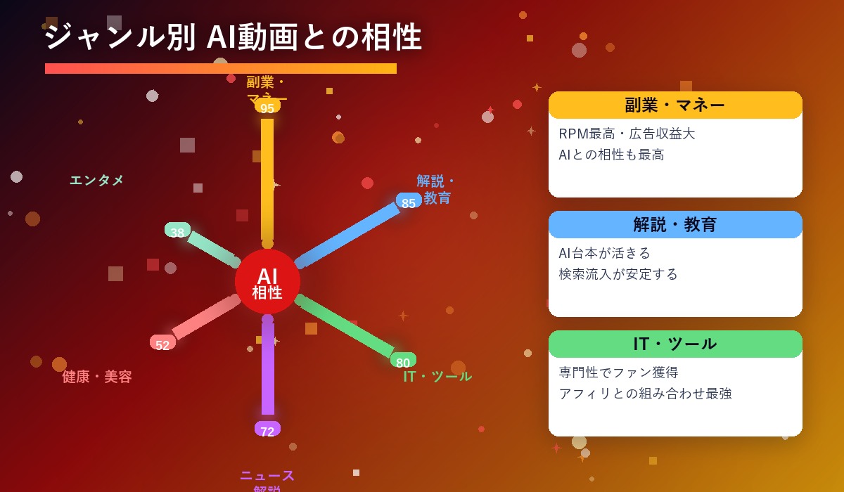 ジャンル別AI動画との相性インフォグラフィック