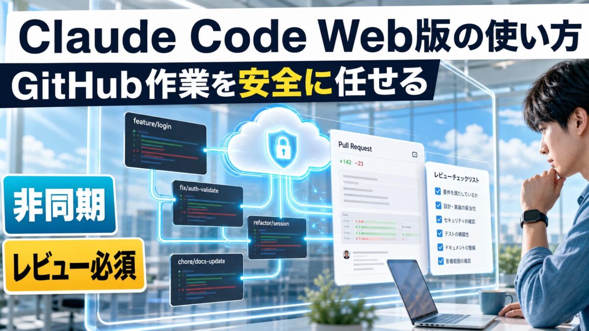 Claude Code on the webの使い方と安全なGitHub作業を示すアイキャッチ