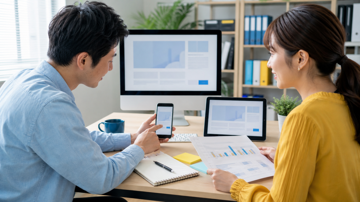 優先ソースボタンをパソコンとスマートフォンで確認するWeb担当者