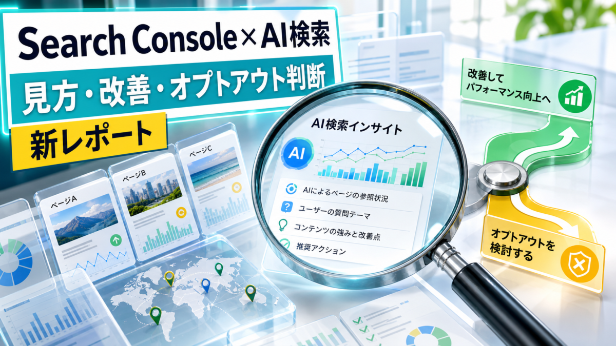Search ConsoleのAI検索インサイトの見方・改善・オプトアウト判断を示すアイキャッチ