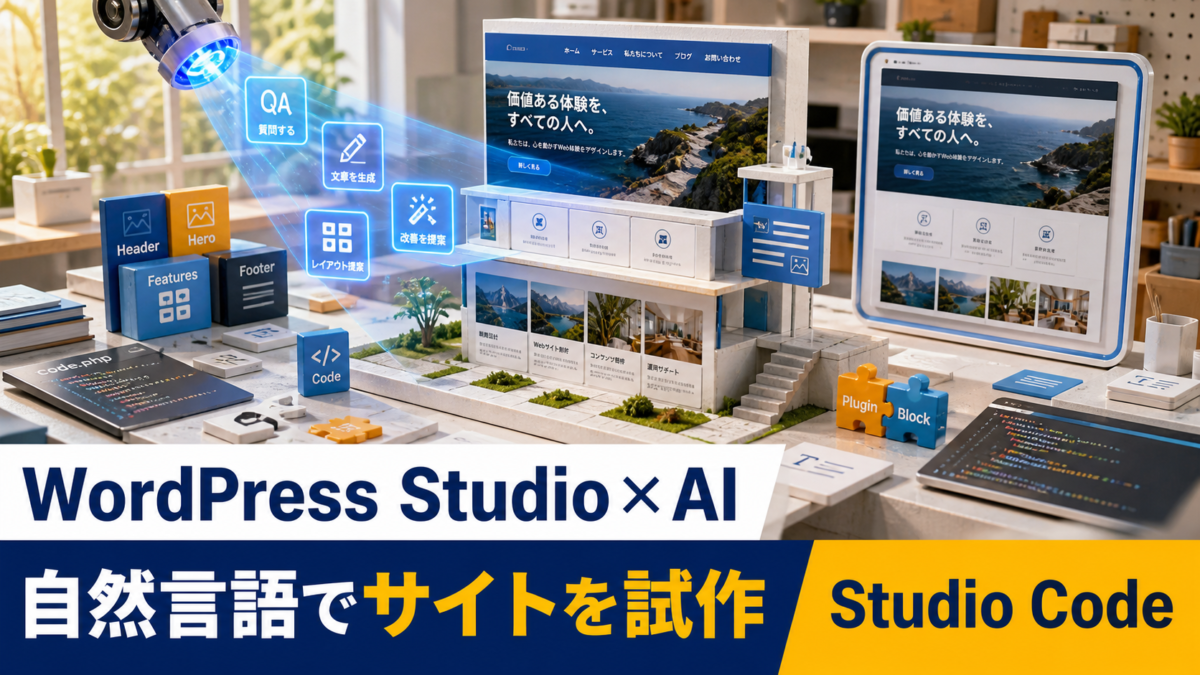 WordPress StudioとAIで自然言語からサイトを試作するアイキャッチ